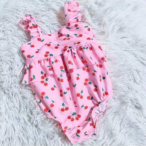 WONDER NATION • Pink Ruffle Cherry Print One Piece Swimsuit - Picture 1 of 5